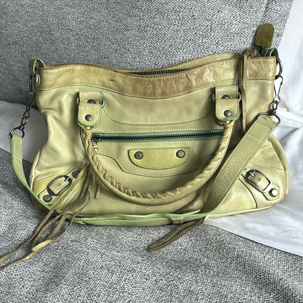 Balenciaga moto bag in sea green, used
